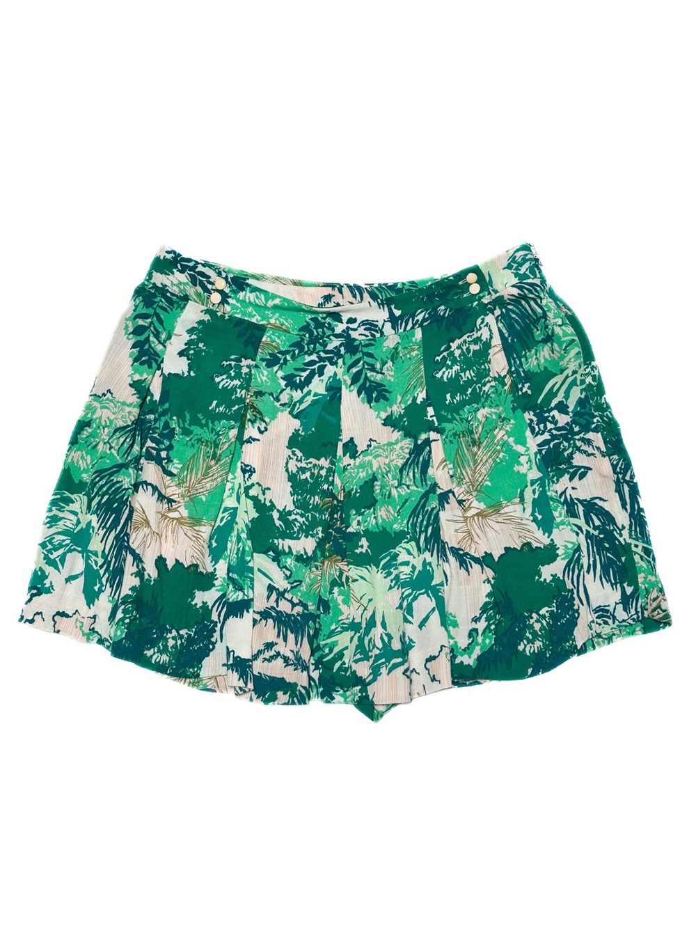 Anthropologie Elevenses Kadu Pleated Skort Faux Wrap Tropical Print Miniskirt